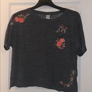 Olive green shirt with floral embroidery